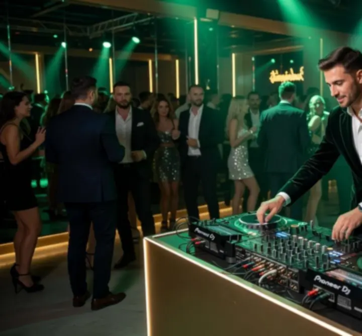 DJ pult éjszakai klubfényekkel Budapesten