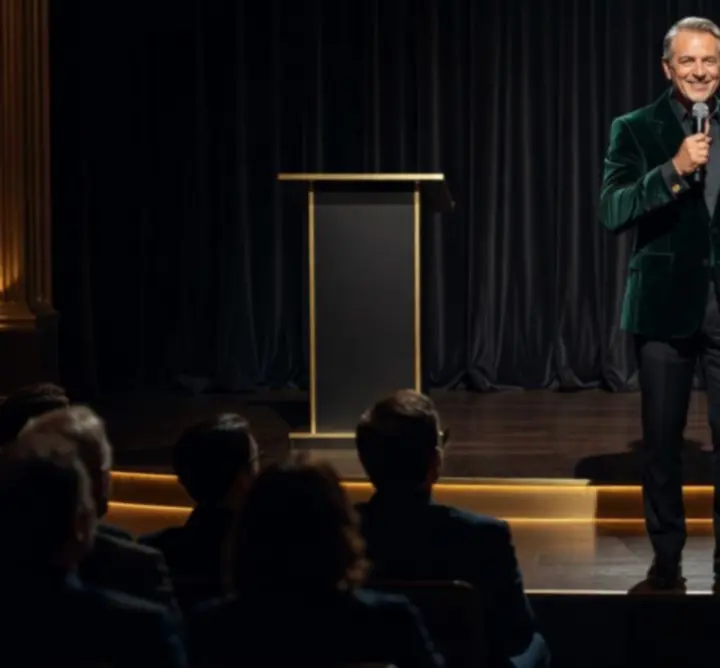 Sztárvendég humorista reflektorfényben egy exkluzív stand-up estén
